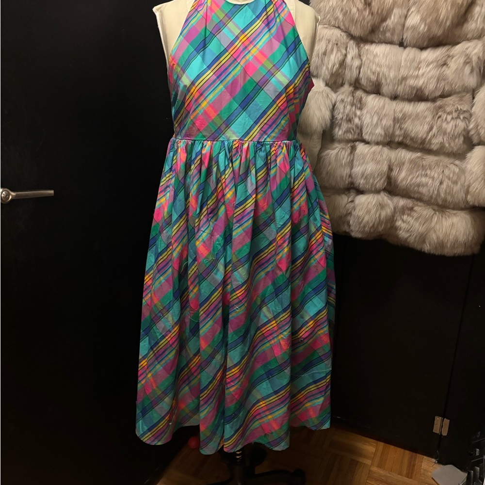 Vibrant Plaid Halter Dress